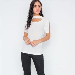 Ivory Cut Out Chain Sleeve Top